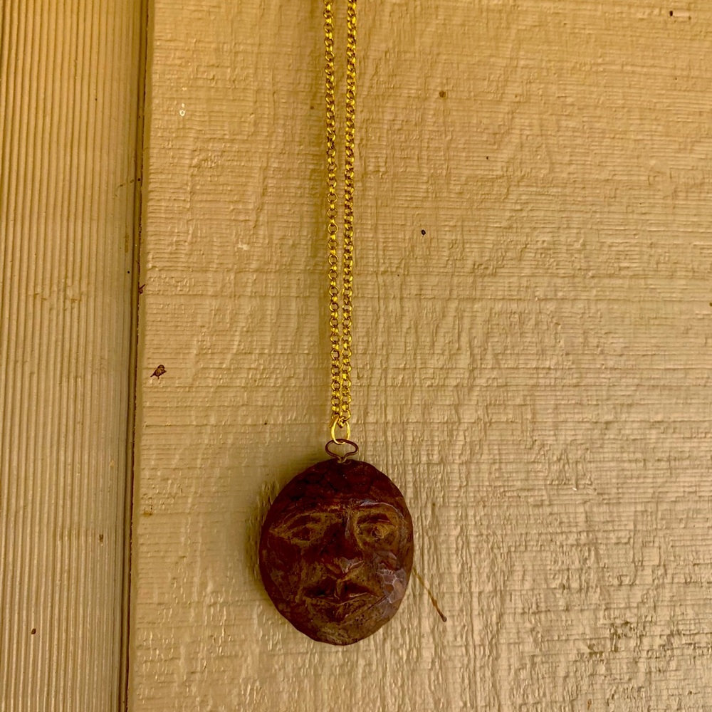 Wise Wooden Face Necklace